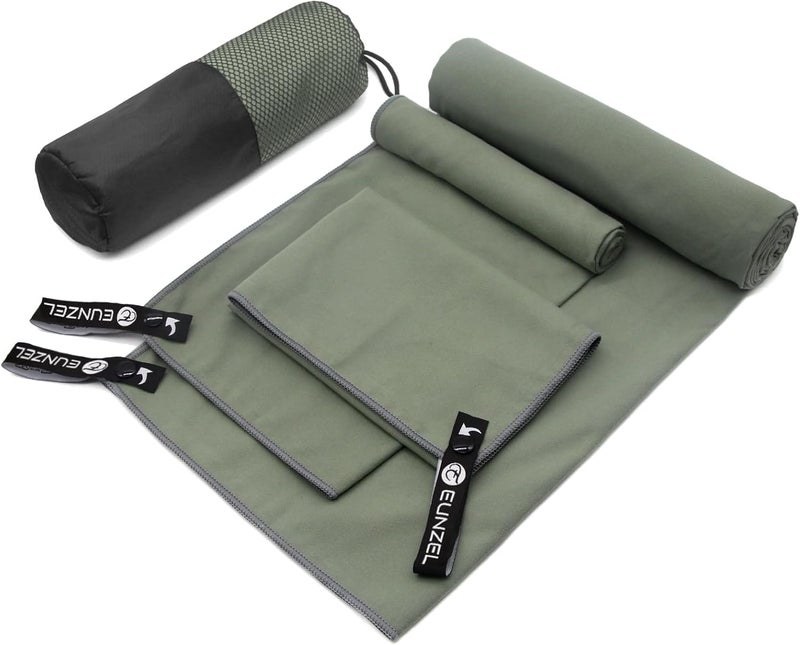 Eunzel Quick Dry Camping Towel, Microfiber Travel Towel 3 Size at 1 Pack,Fast Drying Towel Set for Camping, Beach, Gym, Sports, Yoga & Swimming Pool, Army Green - Image 1